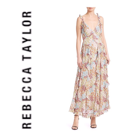 REBECCA TAYLOR Ava Floral-Print Silk Ruffle Tank Midi Dress Size 4/6 - Picture 4 of 11